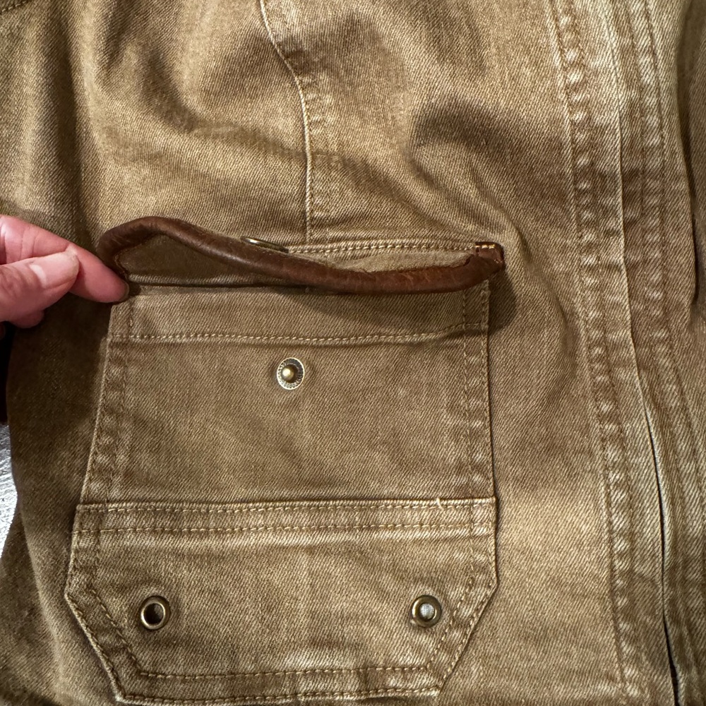 LRL- Ralph Lauren‎ Classic Tan Canvas with Leather Trim Moto Jacket. Size 8 - Picture 6 of 11